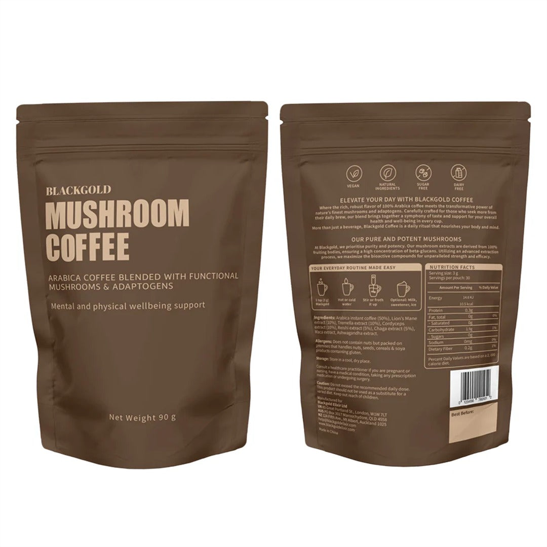 Blackgold Coffee + 2 Free Mushroom Gummies + Free Spoon